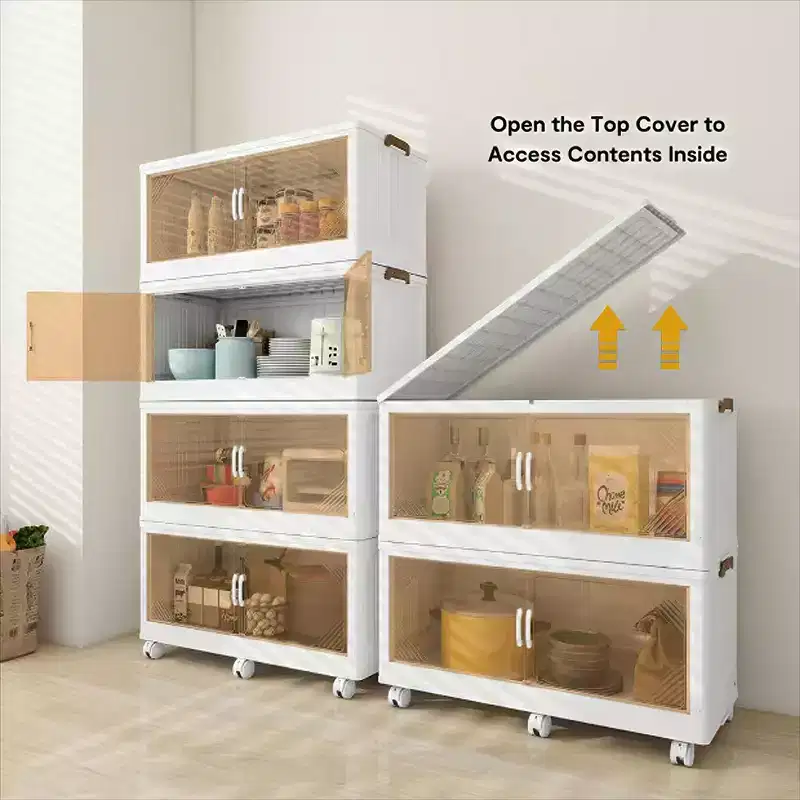 25.6 Inch Wide Clear Door Foldable Storage Box  4-Tier Large Capacity Organizer, Easy Access, Space-Saving Foldable Design