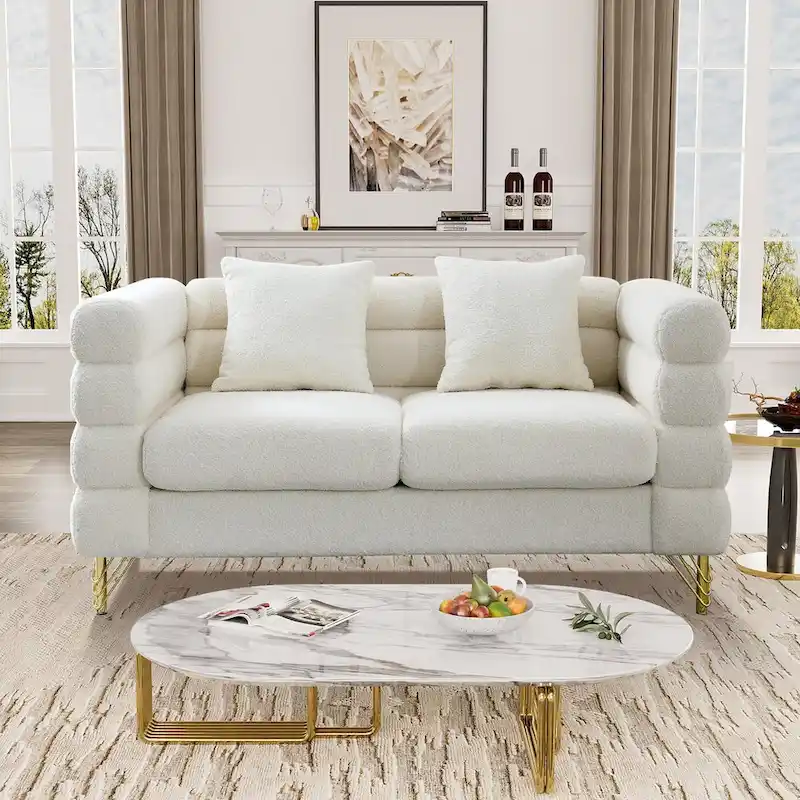 Ouyessir Teddy Fabric Modern Sectional Sofa Sets L-Shape/2/3/4 Seater Sofa Couch with Pillows