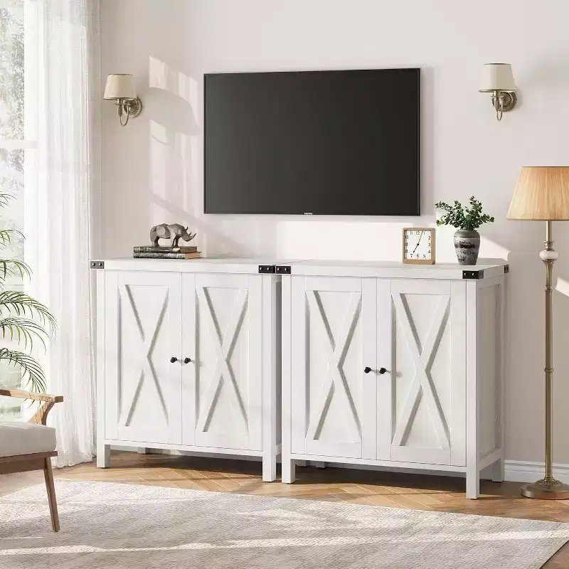 2Piece Farmhouse 2-Door Accent Console Cabinet with Adjustable Shelves  Sideboard for Living Room, Dining Room, Hallway