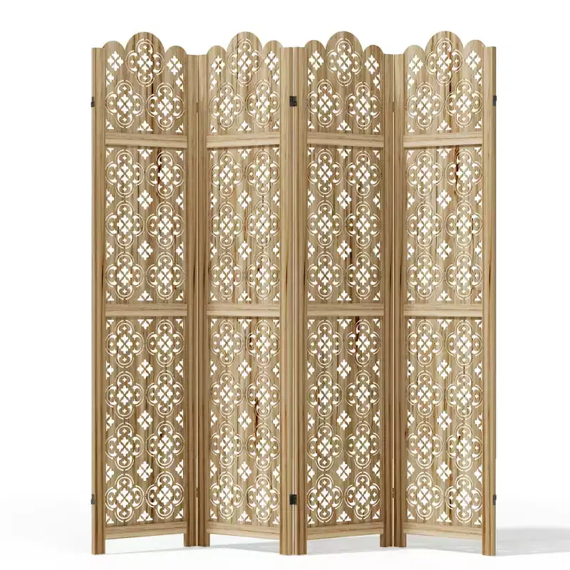MAYEERTY 63*67 in Wood Room Divider Folding Privacy Screen Freestanding Partition for Indoor, 4-Panels, Brown