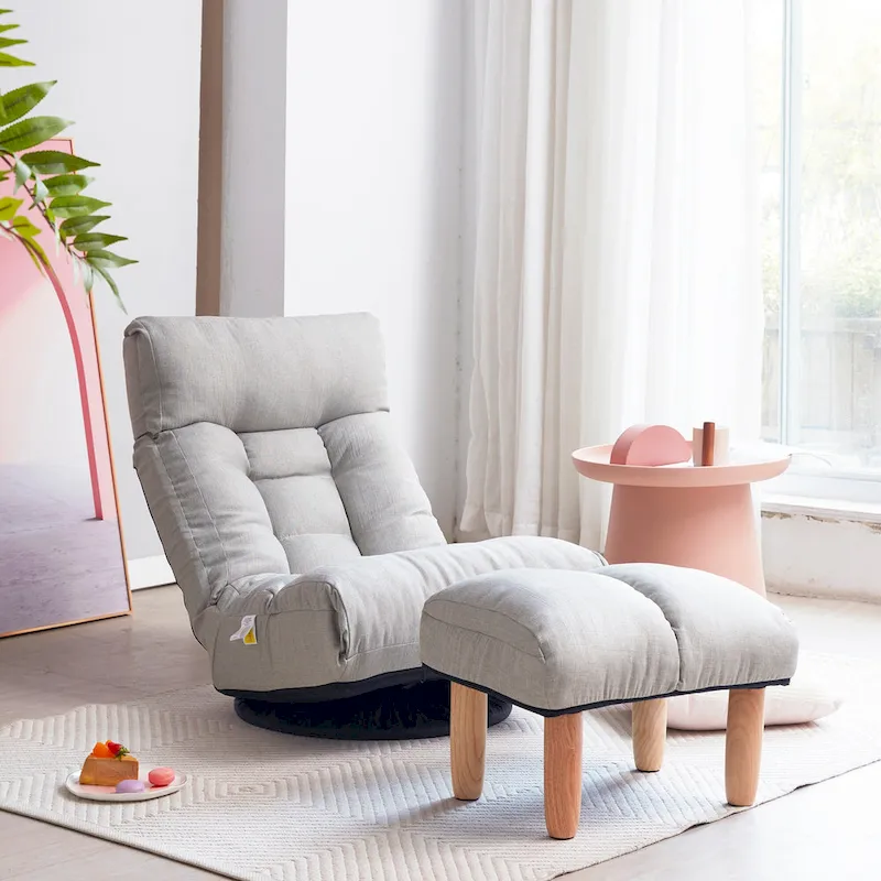 Upholstered Armless Recliner Set with Ottoman and Adjustable Headrest