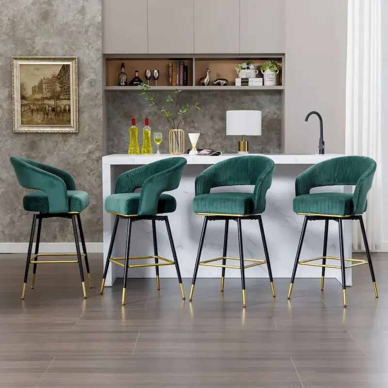 Hausfame Velvet Upholstered Set of 2 Swivel Barstool With Backs - 22.2 in. W X 21.5 in. D X 40 in. H