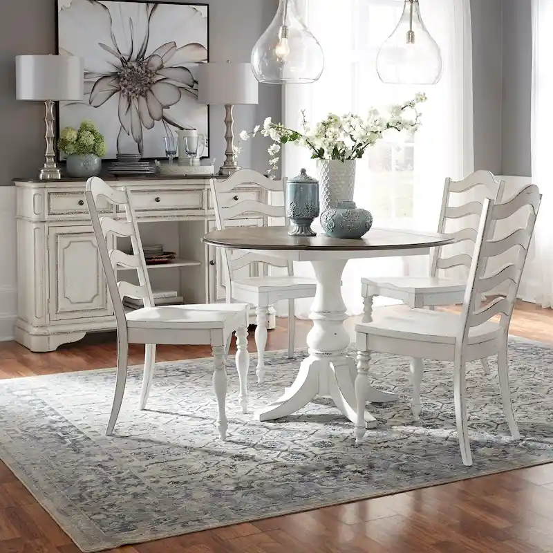 Magnolia Manor Antique White Weathered Bark 5 Piece Drop Leaf Set