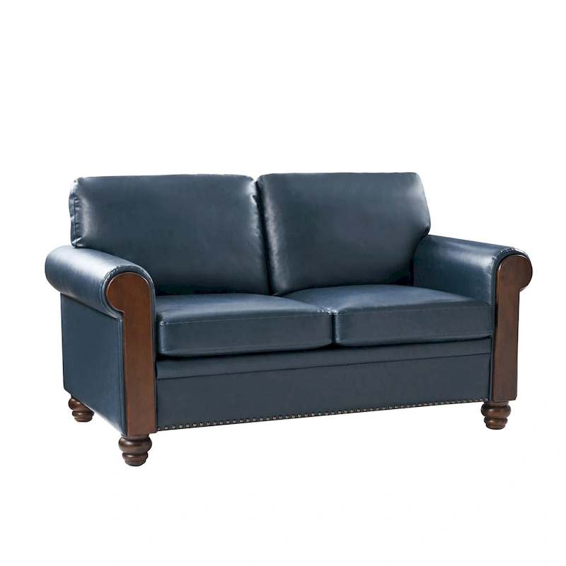 Hedda Transitional 59Wide Leather Sofa with Solid Wood Legs by HULALA HOME