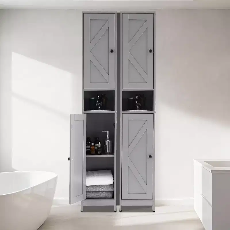Acekool 66.9 Inch Tall Freestanding Storage Cabinet, Water-Resistant Double Doors, Adjustable Shelves, Organizer for Bathroom or Kitchen