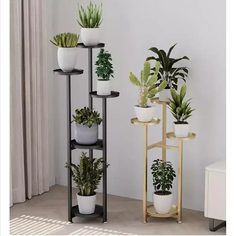 Metal Multi-Tier Indoor Corner Plant Stand with Anti-Slip Feet