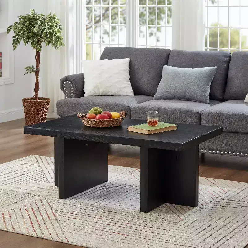 Contemporary Coffee Table - Double Pillar Design with T-Shaped Base