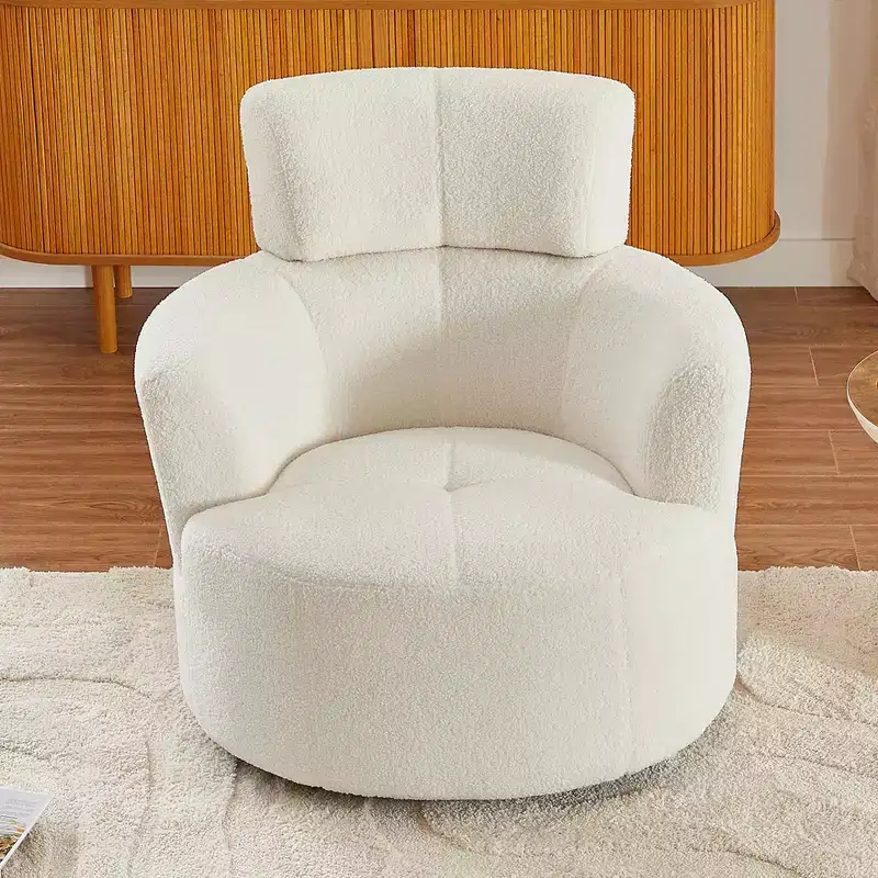 360 Swivel Barrel Accent Chair with Adjustable Headrest and Plush Berber Fleece Upholstery