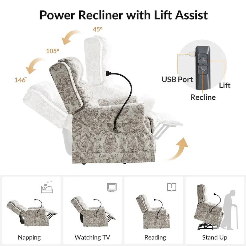 Billy Traditional Lift Assist Power Recliner With Massage Heat And Manual Headrest by HULALA HOME
