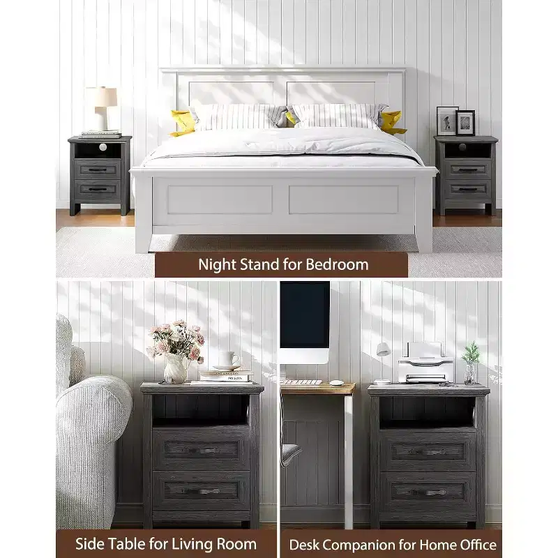 Farmhouse Nightstand with Charging Station, 18.9