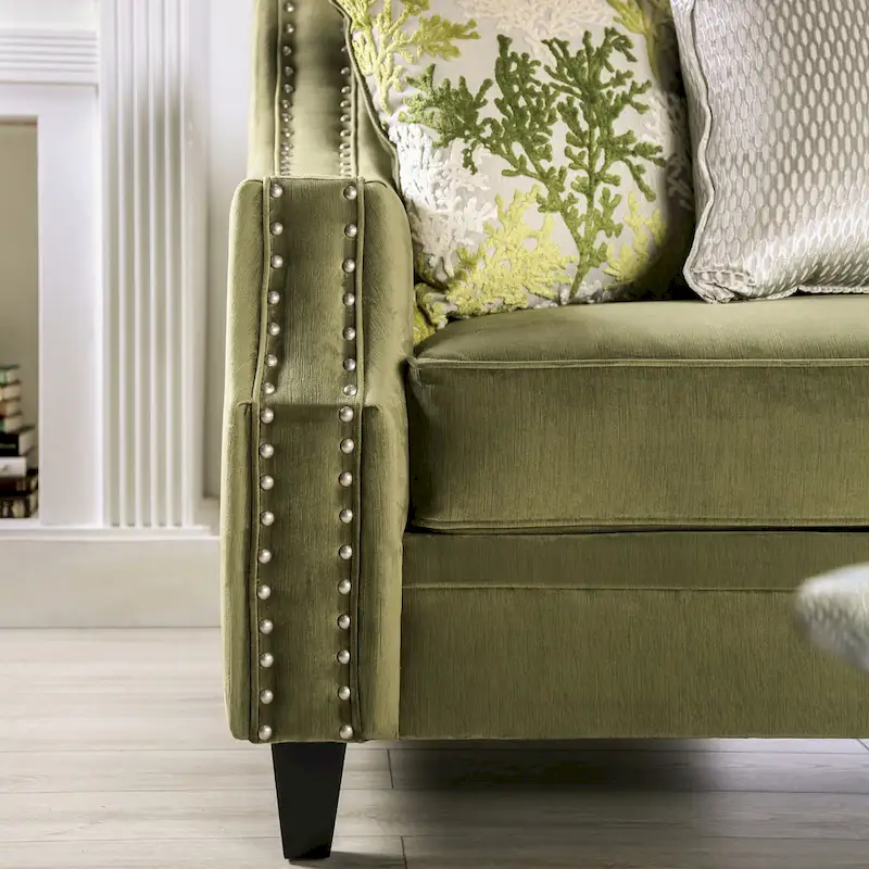 Olie Transitional Green Microfiber Sloped Arms 2-Piece Living Room Set by Furniture of America