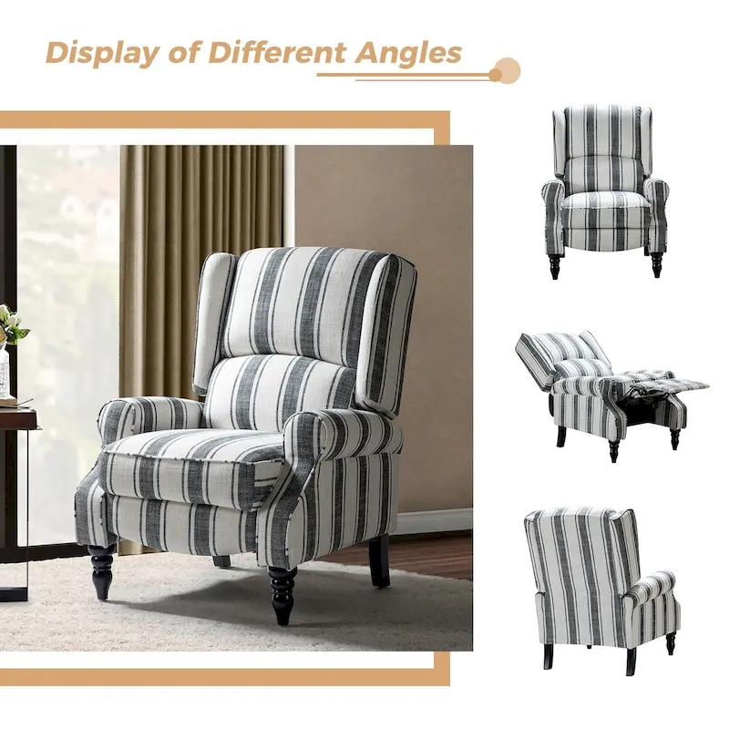 Olympus Upholstered Classic Manual Wingback Recliner with Solid Wood Legs by HULALA HOME