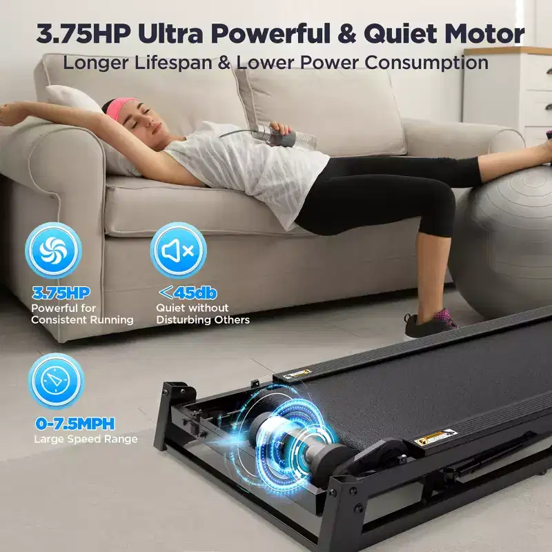 3.75HP Folding Treadmill for Home w/ Incline 300LB Capacity,Portable Walking Running Treadmill,71 Program,7.5MPH Fast Speed,Wide Shock Absorption Belt