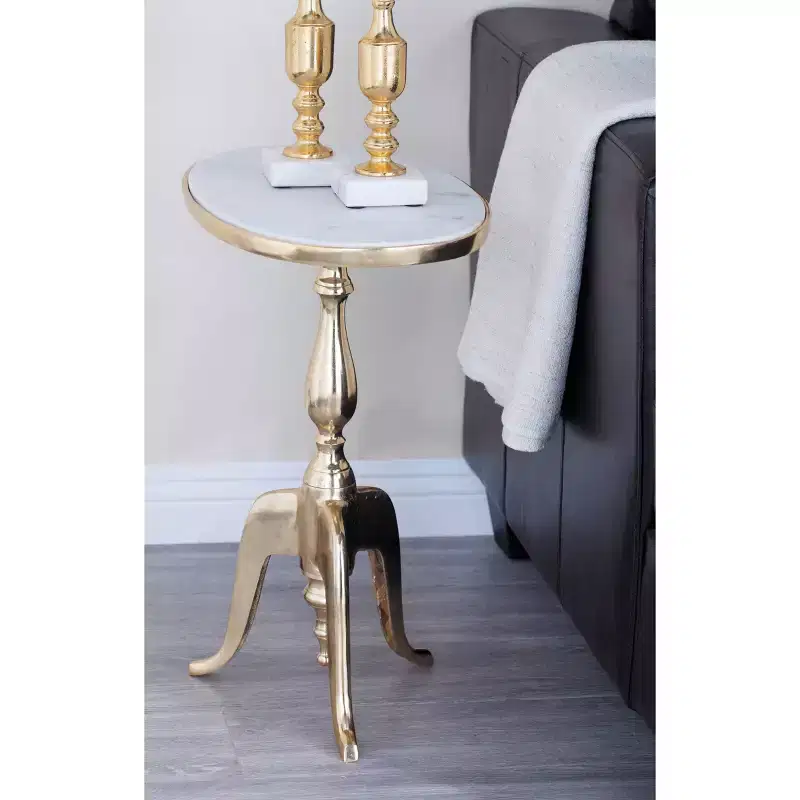 Traditional Marble Accent Table Gold - Olivia & May: Elegant Aluminum Tripod Base, Indoor Use