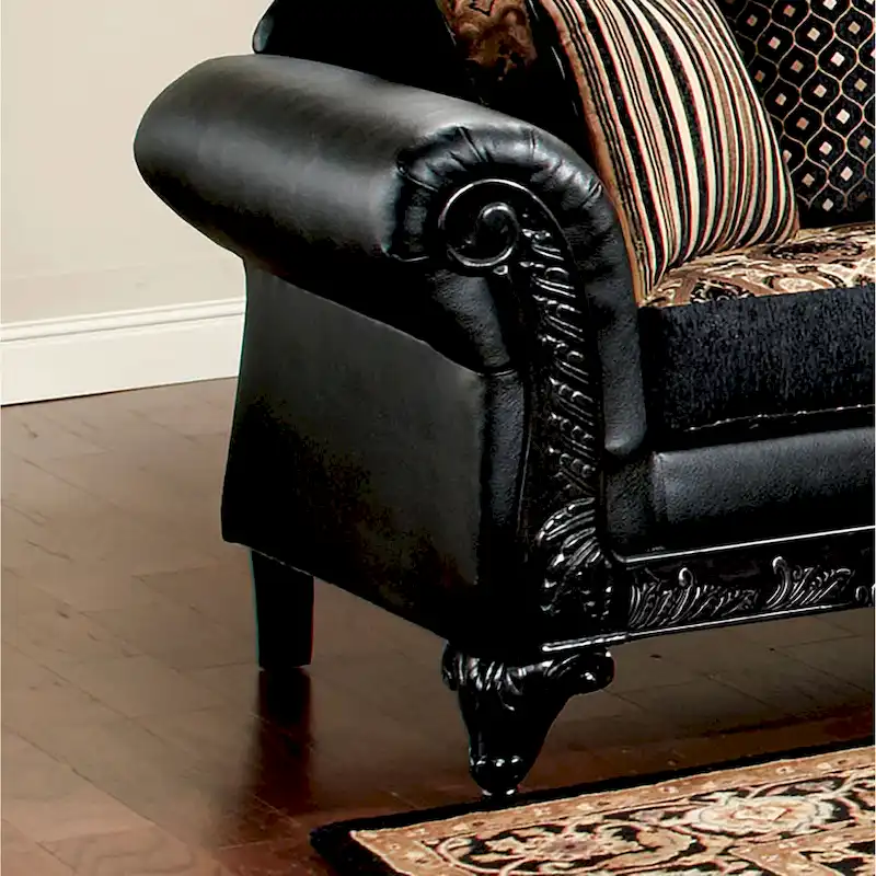 Chateau Traditional Black Faux Leather Upholstered Loveseat by Furniture of America
