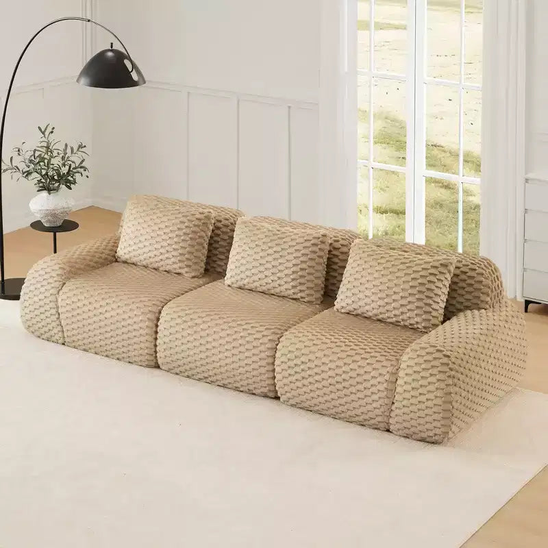 114 Modular Sectional Sofa Flannelette 3-Seater Deep Seat Buckle No Assembly Light Camel