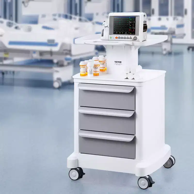 VEVOR 4 Tiers Lab Carts, Lab Utility Cart with 3 Drawers & 1 Top Tray, Mobile Medical Cart with ABS Material, Lab Rolling Cart