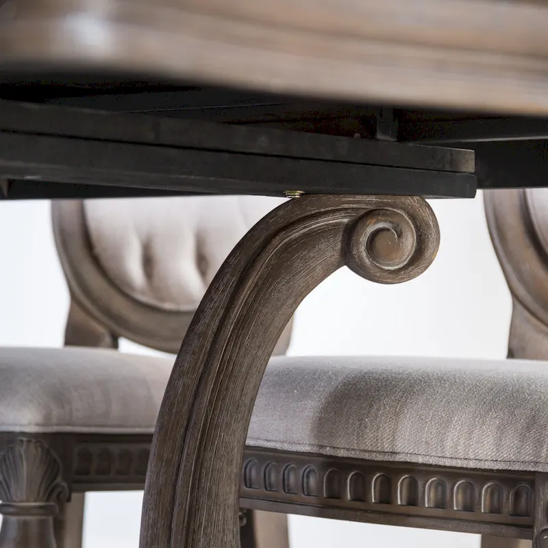 Furniture of America Cassian Traditional 9-Piece Weathered Oak Solid Wood Expandable Dining Table Set