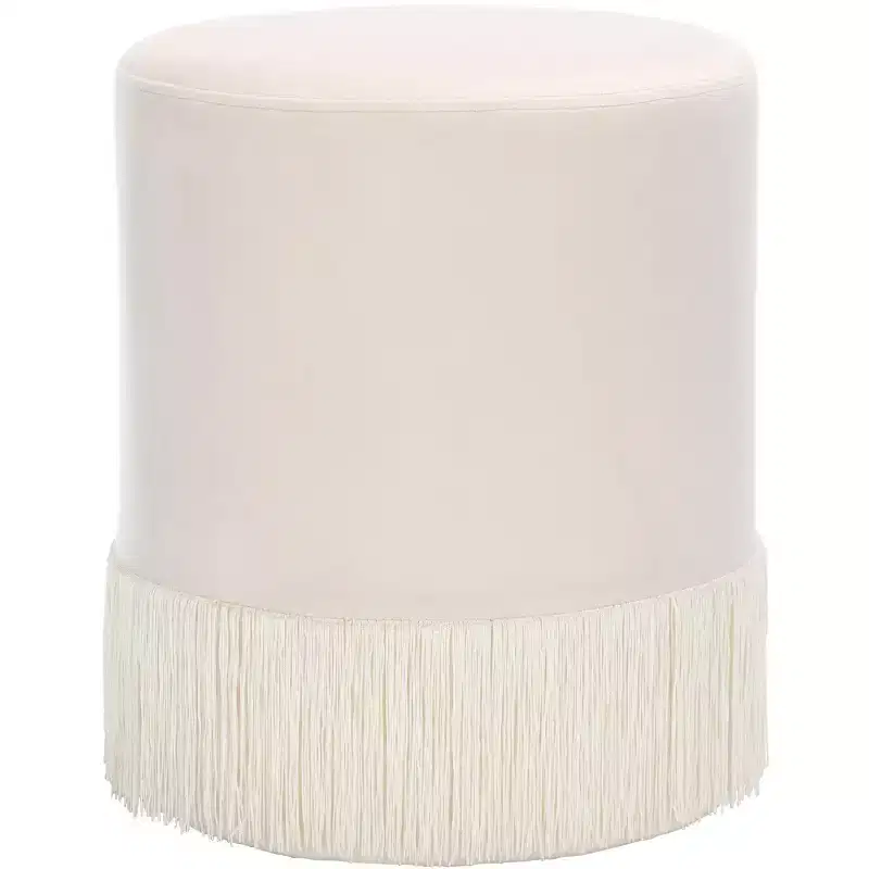 Ivory / Rust Round Velvet Ottoman with Tassel, Seats 1