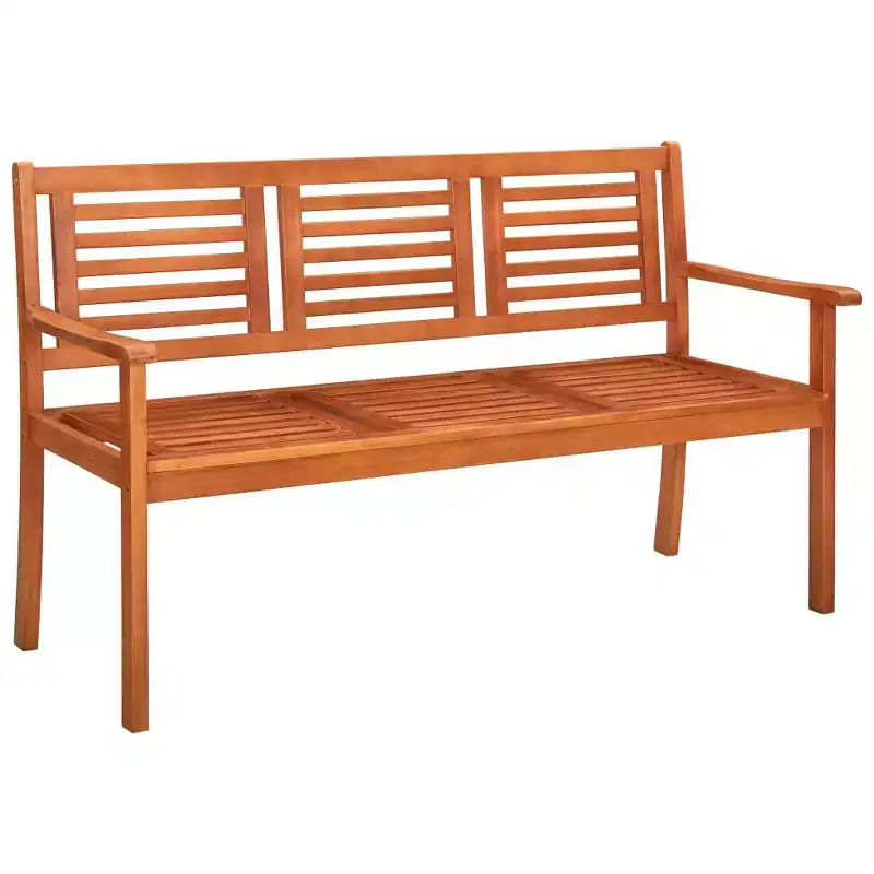 vidaXL Solid Eucalyptus Wood 3-Seater Patio Bench - Weather Resistant Outdoor Seating with Cream Cushion - Perfect for Garden, Terrace or Patio