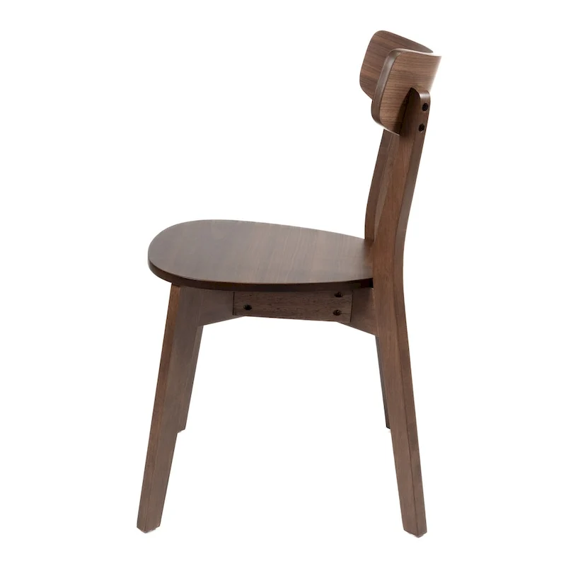 Walnut Brown Dining Side Chair with Round Seat and Open Panel Back