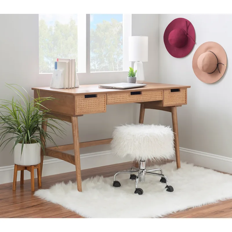 Lamine Rattan Mid-Century Desk