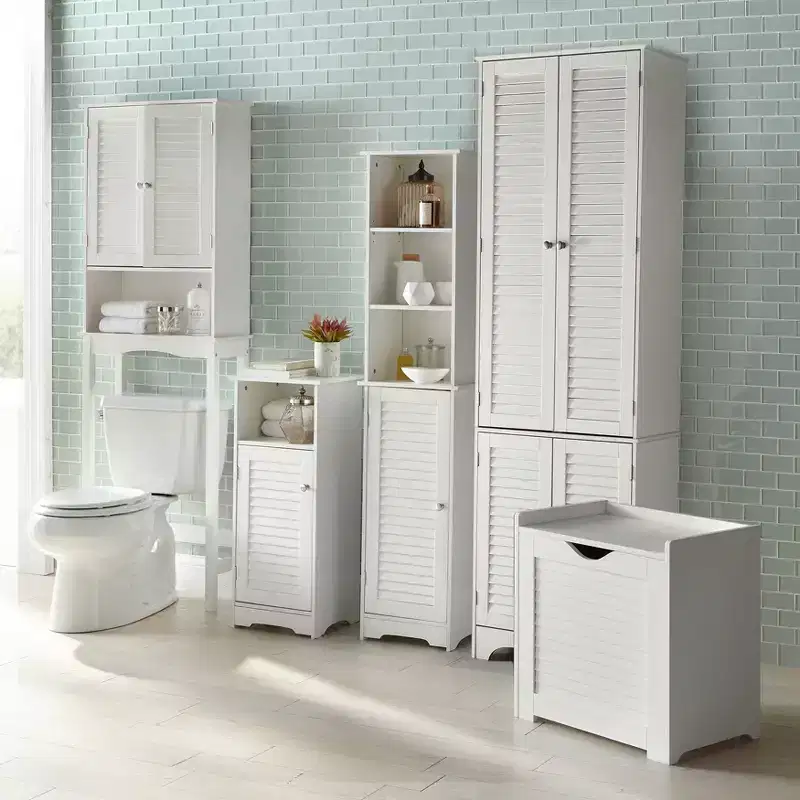 Tall Bathroom Storage Cabinet with 3 Adjustable Shelves and Bottom Door, MDF, Silver Knobs
