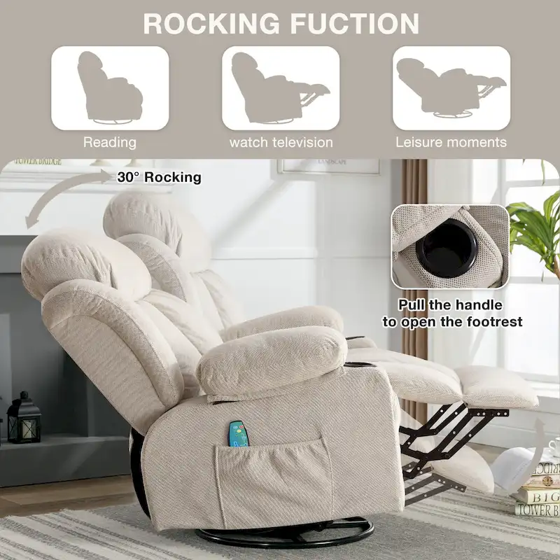 Dotted Velvet Massage Heated Manual Recliner Chair w/360 Swivel Base