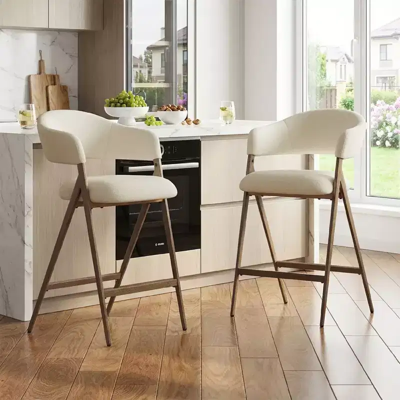 Soft Fabric Dining Chair with Sweeping Backrest & Wood-Look Legs, Kitchen Side Chair with Integrated Footrest