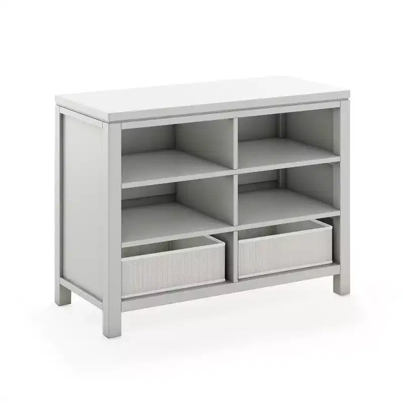 Kids Double Open Storage Unit with Fabric Bins for Arts and Crafts