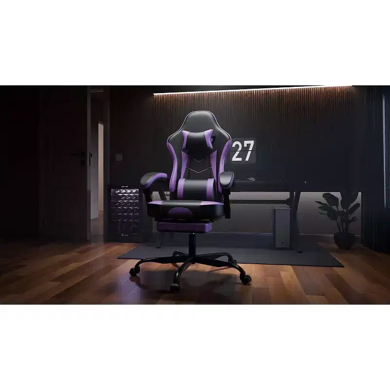 Ora Maison Ergonomic Gaming Chair with Footrest and Massage Lumbar, Height Adjustable Swivel Computer Chair for Adults, 300lb Capacity, Purple