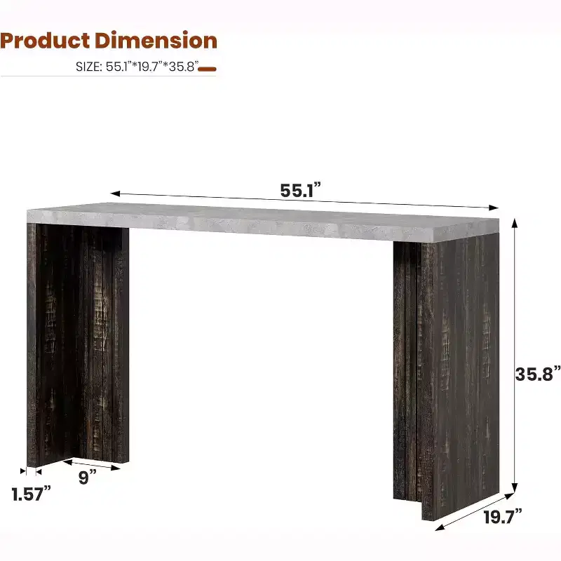 55 T-Shaped Leg Bar Table,Counter Height Pub Table with Faux Marble Top, Modern Rectangular Home Bar Unit for Kitchen, Dining Room, Living Room