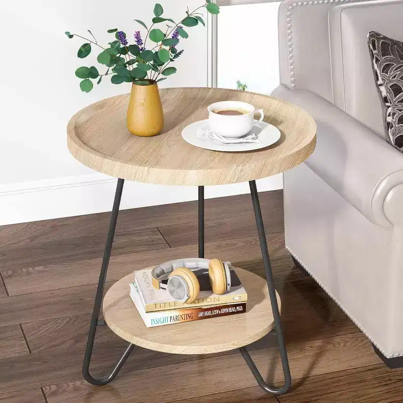 2 Tier Round End Table Rustic Brown