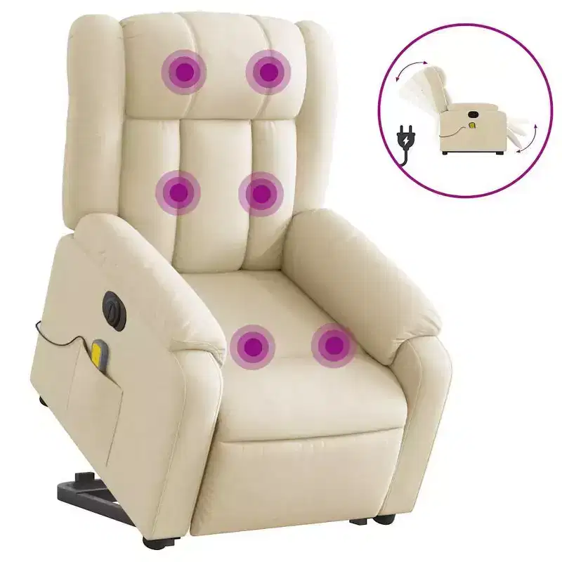 Electric Power Lift Massage Recliner Chair - Cream Fabric, Motorized Adjustments, Vibration Massage, Comfort Design for Elderly