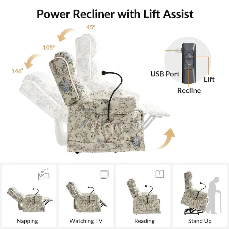 Billy Traditional Lift Assist Power Recliner With Massage Heat And Manual Headrest by HULALA HOME