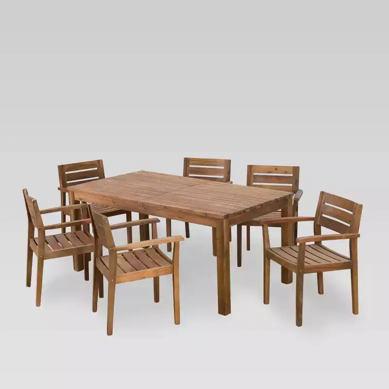 Wilson 7pc Acacia Wood Dining Set: Weather-Resistant, Expandable Table - Christopher Knight Home