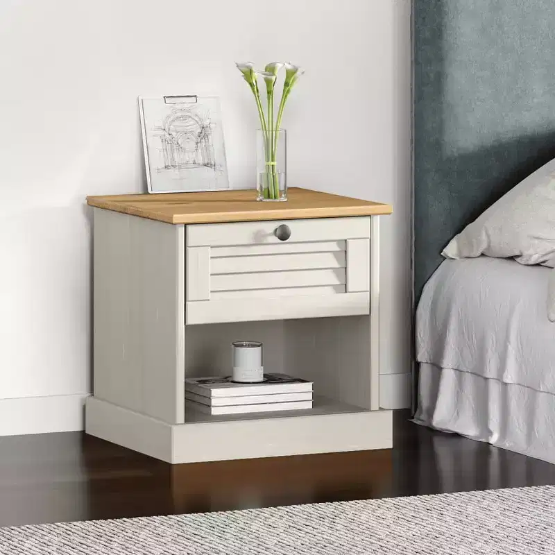 Bedside Cabinet White Solid pine wood, engineered wood, metal