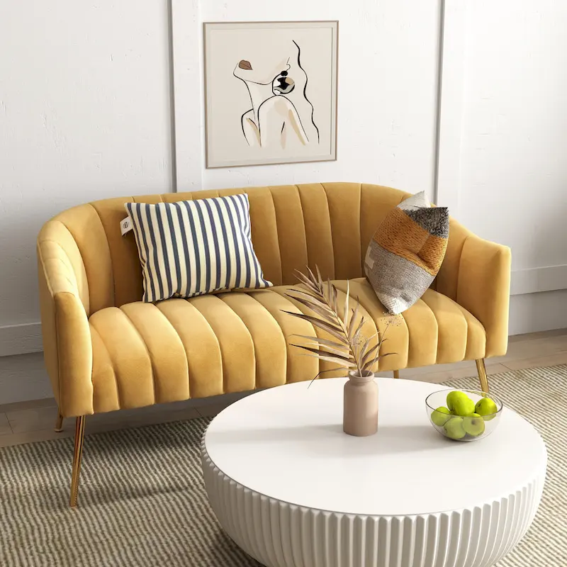 SEYNAR Modern Glam Comfy 50 Metal Legs Curved Sofa 2 Seaters Loveseat with Tufted Back