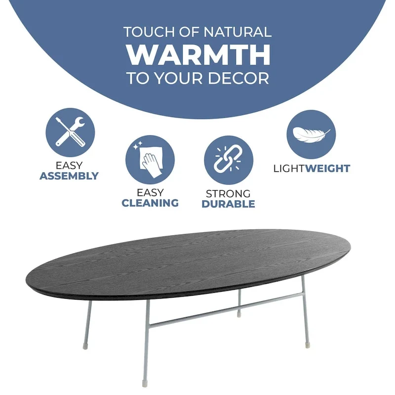 Modern Oval Accent Coffee Table with Powder-Coated Steel Frame for Living Room, Bedroom & Home Office