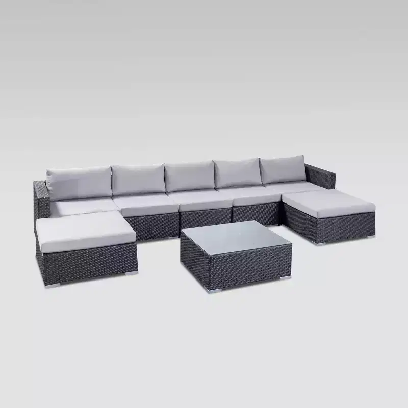 Santa Rosa 8pc Wicker Sectional Seating Set - Gray/Silver - Christopher Knight Home: Aluminum Frame, Weather-Resistant