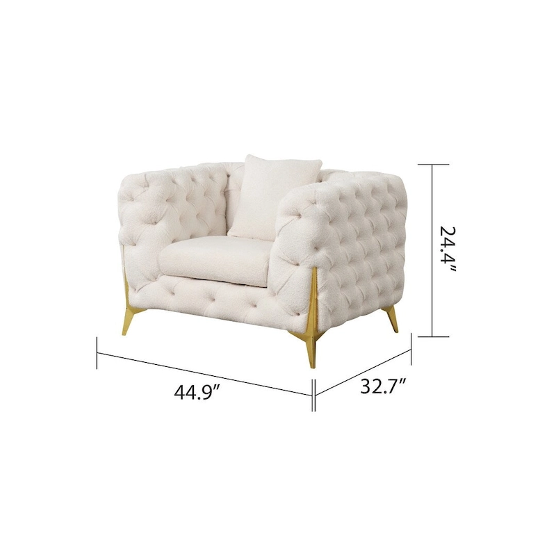 3 Pieces Mid-century Modern Buckle Fabric Living Room Sofa Set Sectional