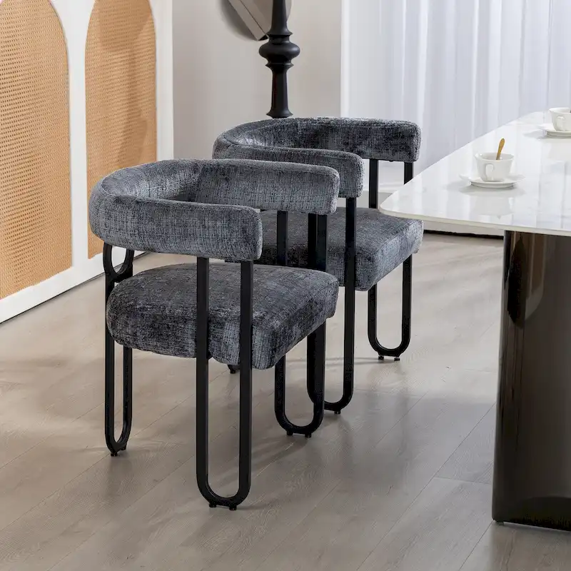 2 PCS PU Leather Upholstered Dining Chair Set wMetal Legs