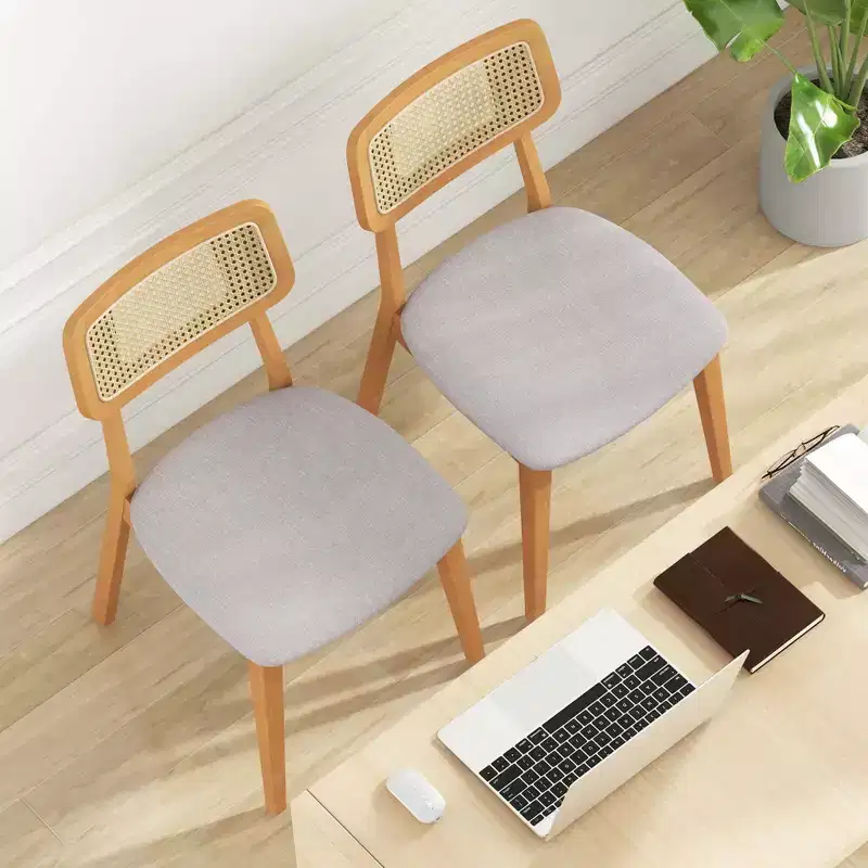 Costway Wooden Rattan Dining Chair Set of 2/4 with Can Back Rubber Wood Frame Padded Seat