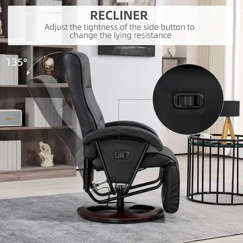 Modern Lounge Chair PU Leather Swivel Recliner Chair Padded Armchair with Footrest and Adjustable Backrest