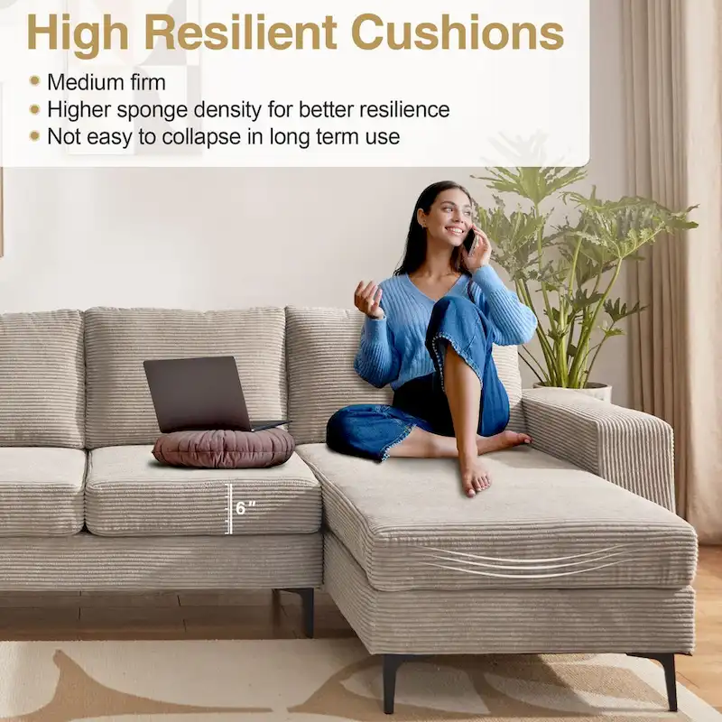 HOOOWOOO L-Shaped Upholstered Sofa Couch with Metal Legs