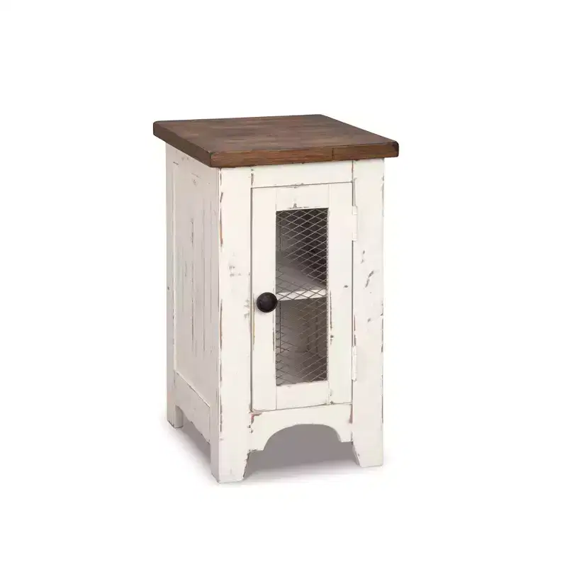 Wystfield Chair Side End Table White/Brown - Signature Design by Ashley: Rustic Storage, Adjustable Shelf
