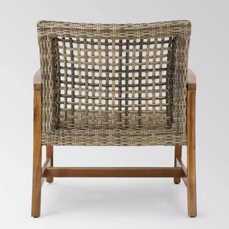 Hampton 4pk Wicker Mid-Century Club Chairs: Acacia Wood & Iron Frame - Christopher Knight Home