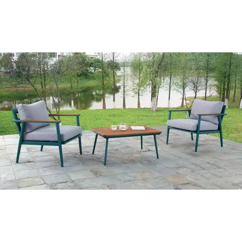 3pc Peakey Aluminum Patio Conversation Set: Water-Resistant, Rust-Resistant, UV-Resistant, Nautical Style, Removable Cushions