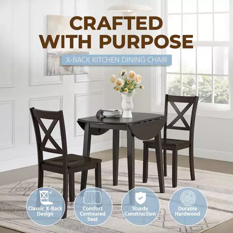 X-Back Farmhouse Wooden Kitchen Dining Chair in Dark Brown, Set of 4