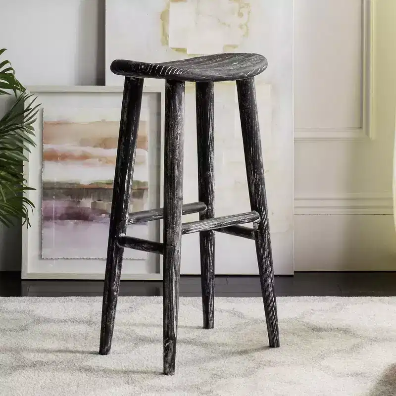 Colton Wood Bar Stool - Black/White Wash/Sungkai Wood